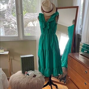 J. Crew Emerald Ruffle Tiered Midi Dress